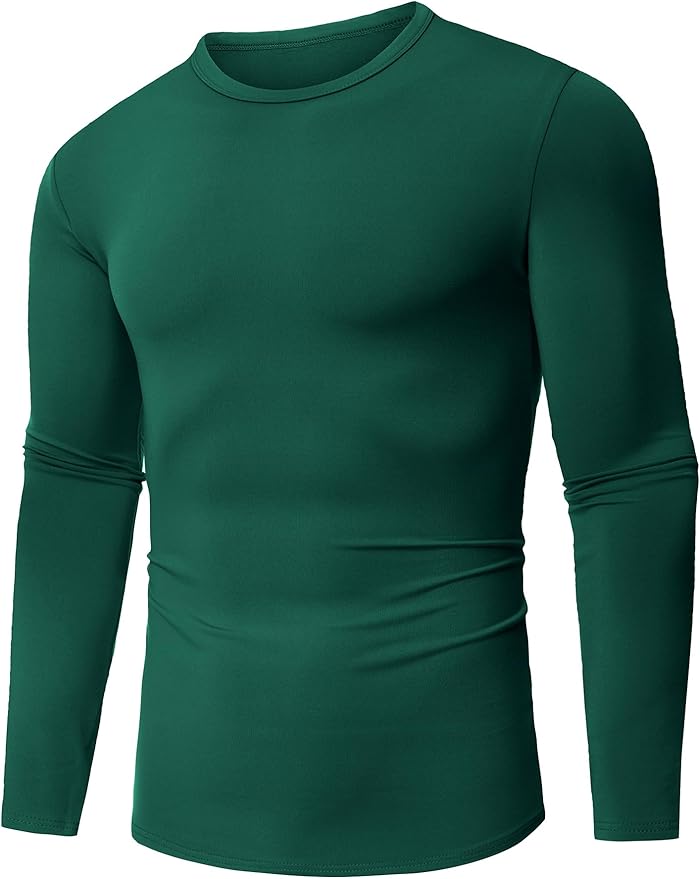 URRU Thermal Underwear for Men High Stretch Fleece Lined Long Sleeve Crewneck Thermal Shirts Base Layer Top Men Cold Weather