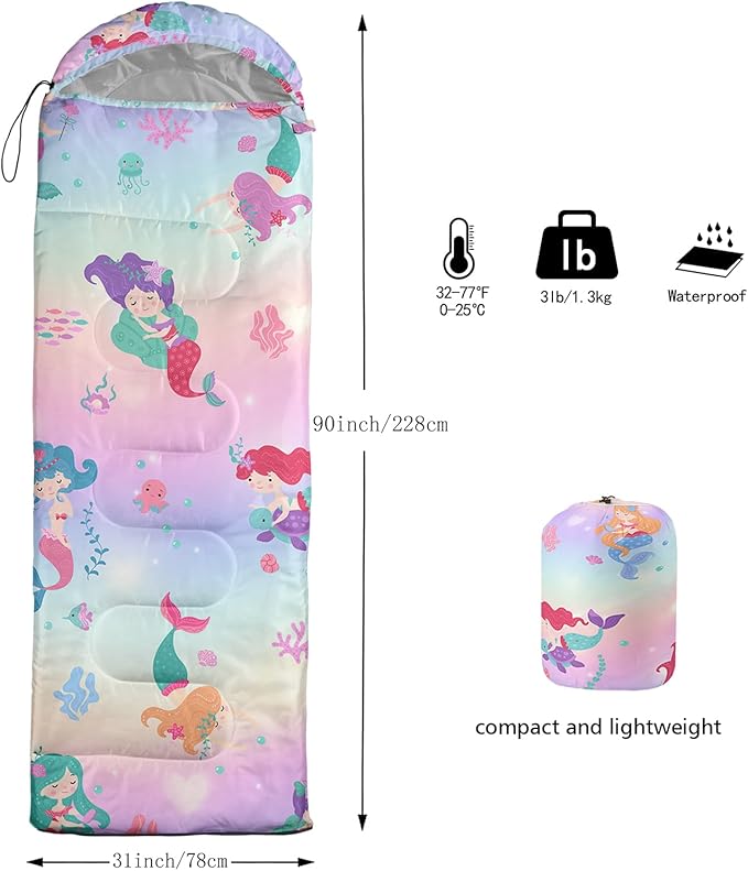 QOOMO Camping Sleeping Bags,3 Season Warm & Cool Weather,Lightweight,Waterproof Sleeping Bags for Adults & Kids,Traveling,and Outdoors,Camping Gear Equipment