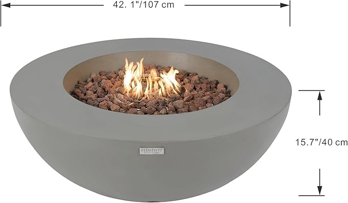 Elementi Lunar Bowl Cast Concrete Fire Table, Outdoor Fire Pit Fire TablePatio Furniture, Light Gray (Natural Gas)