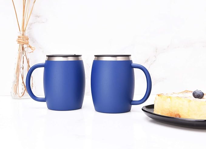 CHILLOUT LIFE Stainless Steel Insulated Coffee Mugs Set of 2 (14oz) – Double Wall Coffee Cups With Spill Resistant Lid & Strong Handle – Shatterproof Cups for Cold Drinks & Hot Beverages
