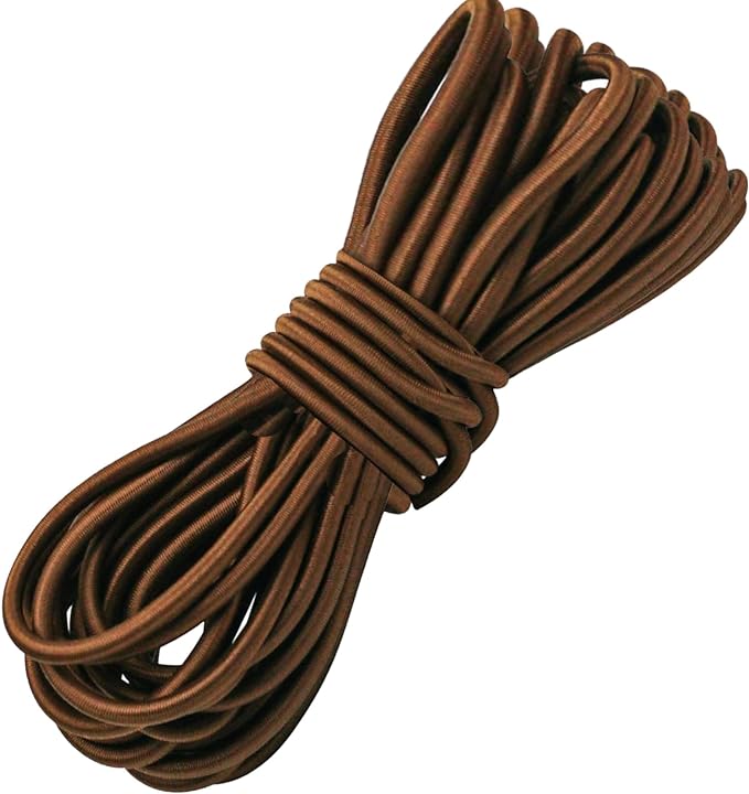 1/4" Elastic Bungee Shock Cords, 25 Feet Marine Grade Kayak Heavy Stretch String Rope & Tie Down Trailer Straps for DIY Projects Brown