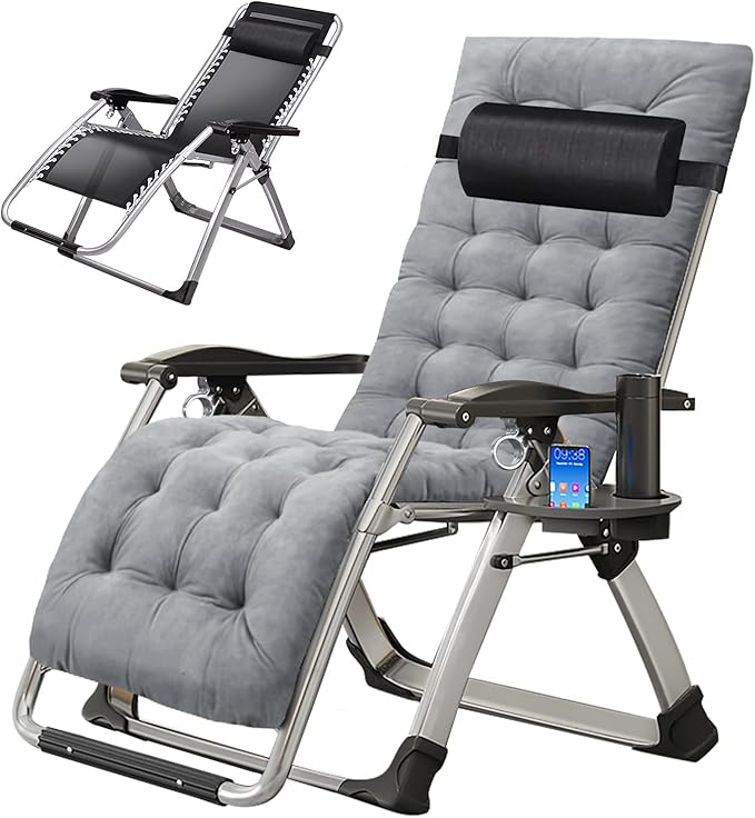 ABORON Zero Gravity Chair,Premium Outdoor Lawn Folding Lounge Chairs,Sturdy Adjustable Reclining Patio Chairs with Removable Cushion,Headrest & Tray
