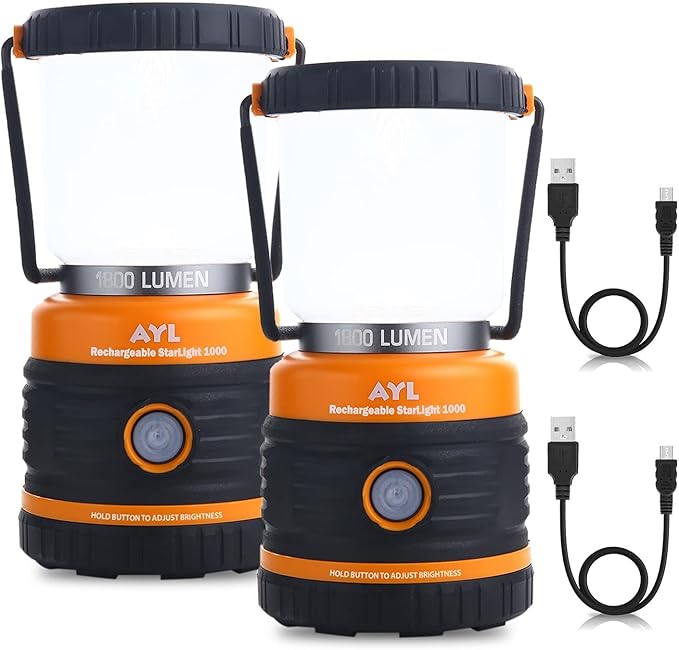 LED Camping Lantern Rechargeable, 1800LM, 4 Light Modes, 4400mAh Power Bank, IP44 Waterproof, Perfect Lantern Flashlight for Hurricane, Emergency, Power Outages, Home and More, with USB Cable (2 Pack)