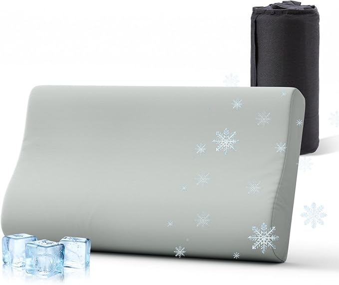 Camping Pillows for Sleeping - Memory Foam Travel Pillow 2 Heights Use - Small Travel Pillow for Camping, Hiking, Backpacking with Storage Bag (Grey)