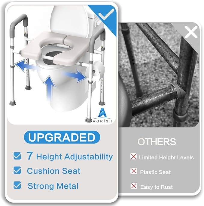 Toilet Seat Risers for Seniors, Adjustable Height & Width Raised Toilet Seat with Handles, Heavy Duty Handicap seat, Fit Any Toilet, Up to 400lbs
