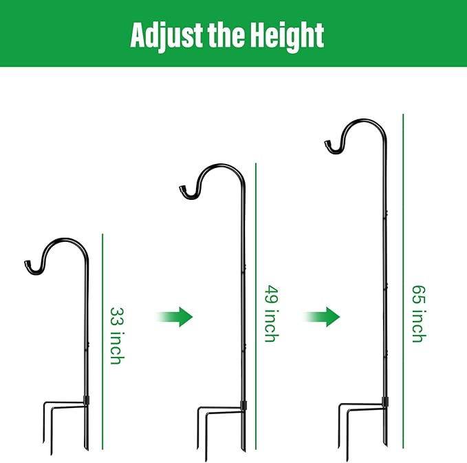 GOFORWILD Shepherd?™s Hooks 4 Pack Black, 65 inches Tall, Made of Premium Metal for Garden Decor, Plant Hanger, Lantern Hook, Garden Stake and Wedding Decor, 7016