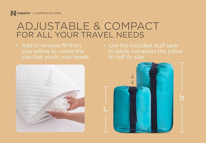 Small Shredded Memory Foam Pillow for Travel and Camping - Compressible Medium Firm Bed Pillow, Contoured Support, Breathable Cover, Machine Washable, Ideal Backpacking, Airplane and Car