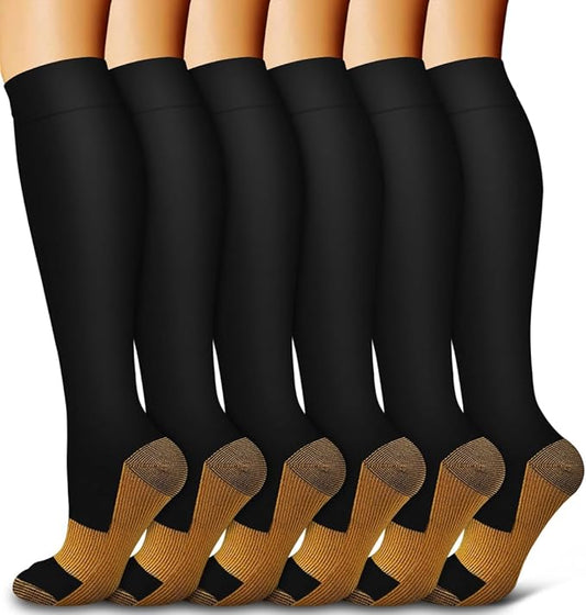 6 Pack Copper Compression Socks for Women and Men Circulation-Best Support for Medical, Running,Nursing,Athletic
