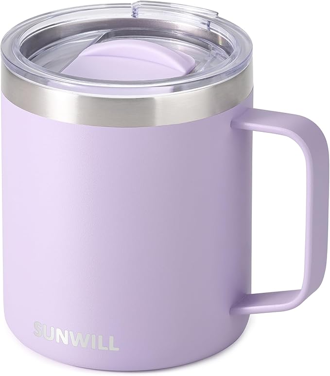 SUNWILL Travel Coffee Mug with Lid, Insulated Tumbler with Handle, 14 oz Stainless Steel Cup for Home, Office, Camping, Powder Coated Orchid