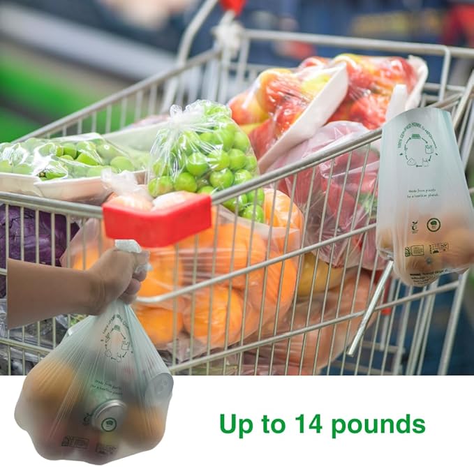 100% Certified Home Compostable Produce Bags, 250 Count, 14 x 18 Inches, Hold Up to 14 Lbs, ASTM D6400, EN 13432, US BPI & Europe OK Compost Home Certified