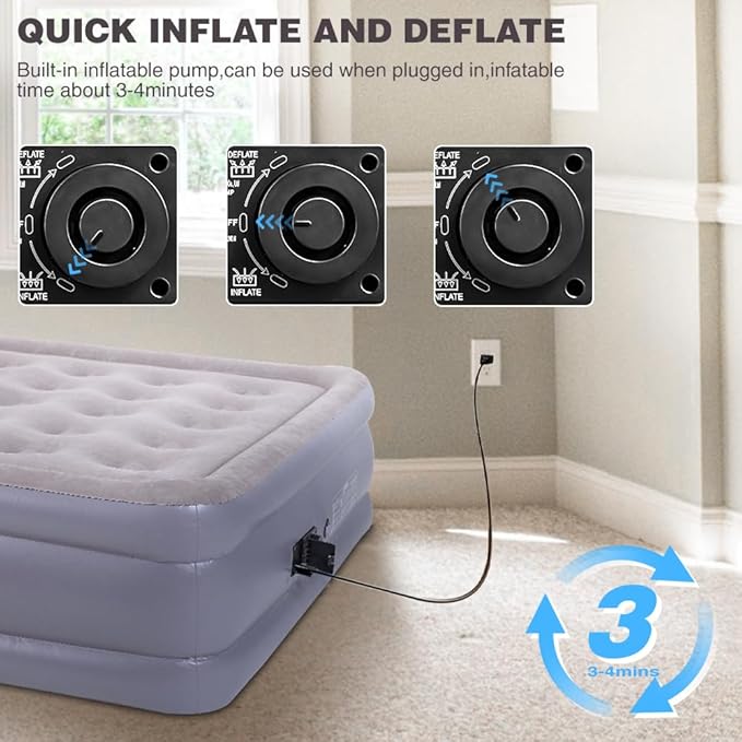 UPWELL Inflatable Air Mattress Queen with Built in Pump Comfort Blow up Bed Waterproof Fast&Easy Set up Dura Beam Strong Support Mattress for Home Guests & Camping Navy Blue