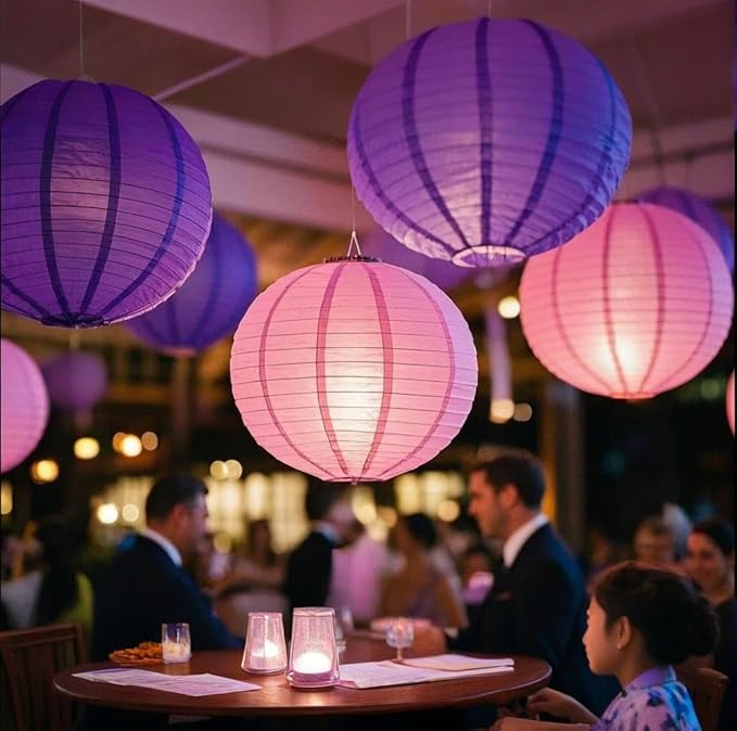 Purple Pink Paper Lanterns Decorative 15pcs Party Hanging Decorations for Bachelorette Wedding Birthday Baby Shower Graduation Anniversary Lavender Themed Room Decor