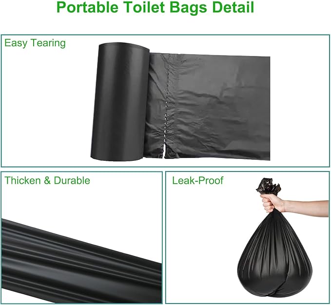 80 PCS Portable Toilet Bags for Camping, Biodegradable Porta Potty Bags - 8 Gallon Thickened Waste Bags Fit for 5 Gallon Bucket, Camping Poop Bag, Trash Bags for Home Boating Travel Outdoor