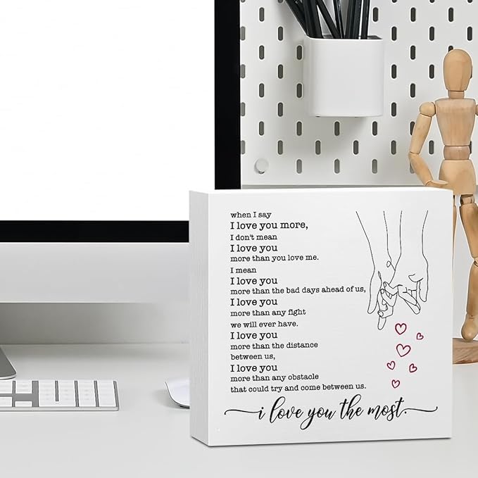 I Love You Gifts for Her Office Supplies Rustic Desk Decor Romantic White Wooden Box Sign Anniversary Marriage Wedding Gifts Farmhouse Wood Plaque Cubicle Accessories Home Shelf Table Decorations