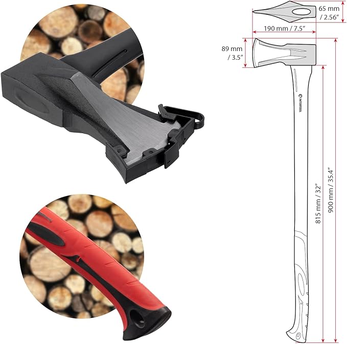 INTERTOOL Wood Splitting Maul and and Hatchet Combo Set - 35-inch Axe and 15-inch Camping Chopping Hatchet with Shock Absorbing Fiberglass Handles with Blade Protectors HT-0275-0261