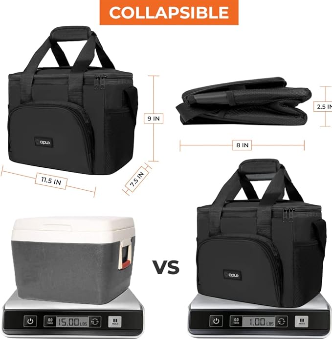 OPUX Soft Cooler Bag, Insulated Collapsible Lunch Cooler Bag for Men Work Camping Beach Travel, Portable Soft Sided Leakproof Waterproof Large Lunch Bag Box with Shoulder Strap 18 Cans, Black