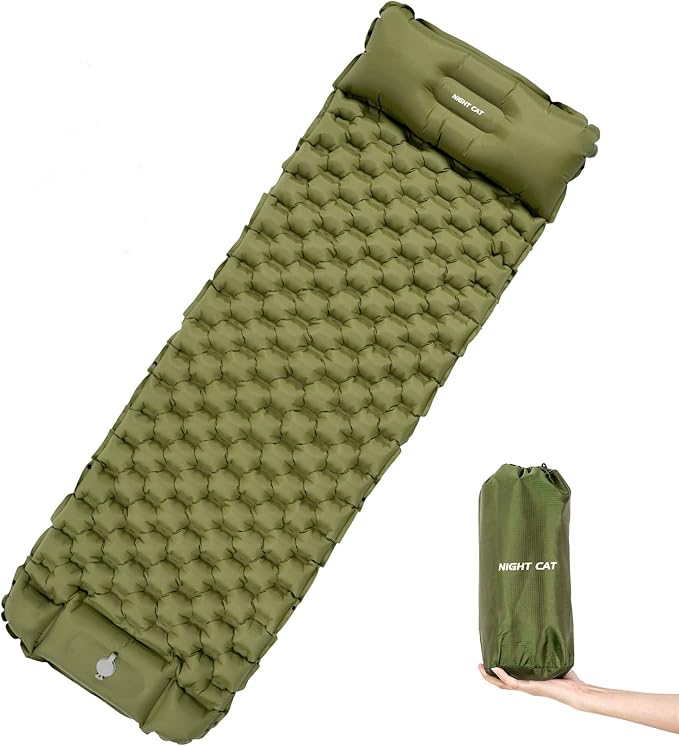 Night Cat Inflatable Sleeping Pads Mat Bed with Pillow Foot Pump for Camping Backpacking Hiking Ultra-Light Compact Comfortable Extendable 77"x25.5"