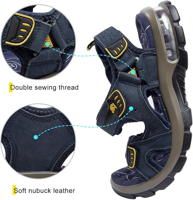 CAMEL CROWN Men's Leather Sandals for Hiking Walking Beach Treads Water Athletic Outdoor with Premium Air Cushion | Waterproof