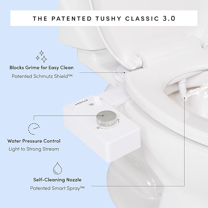 TUSHY Classic 3.0 Bidet Seat Attachment - A Non-Electric Self Cleaning Water Sprayer with Adjustable Water Pressure Nozzle, Angle Control & Easy Home Installation (Biscuit/Platinum)