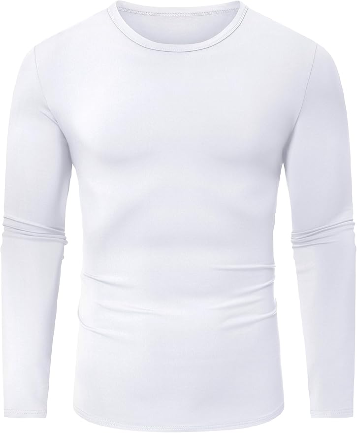 URRU Thermal Underwear for Men High Stretch Fleece Lined Long Sleeve Crewneck Thermal Shirts Base Layer Top Men Cold Weather
