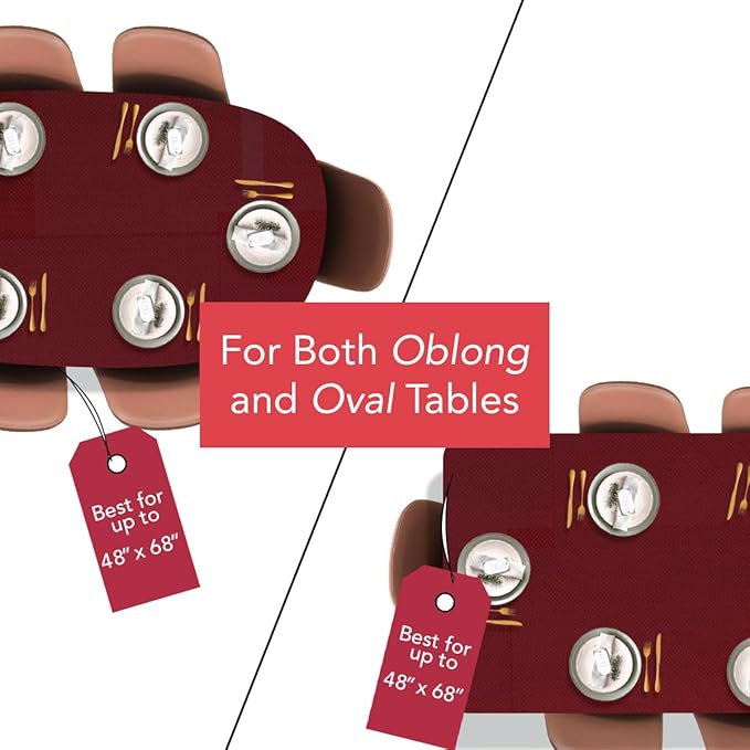 LAMINET Elastic Fitted Table Cover - Basketweave (RED) - Oblong/Oval - Fits Tables up to 48 x 68”