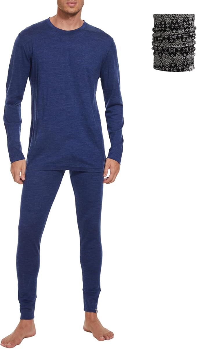 MERINNOVATION Merino Wool Base Layer Set for Men 100% Merino Wool Thermal Underwear Long Sleeve