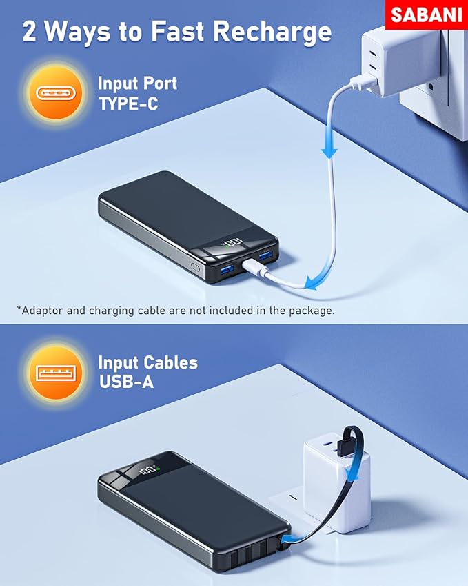 Portable Charger 35000mAh Power Bank - Powerbank with 4 Built in Cables, 22.5W Fast Charging Travel Camping Essential Battery Pack Compatible with iPhone 17 16 15 14 13 Samsung Google, 1 Pack