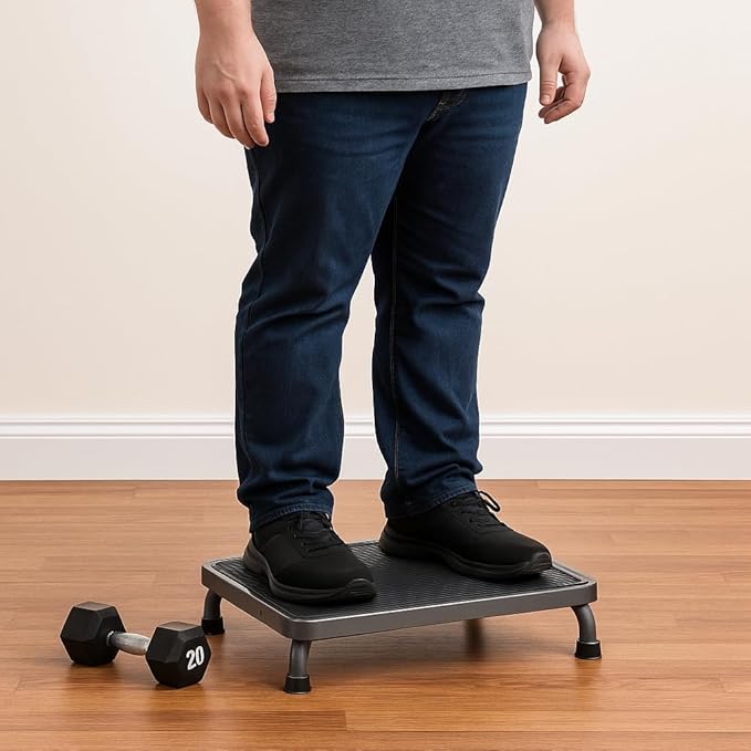 Heavy-Duty Step Stool with Carry Handle – 4.1" Low Foot Stool, Non-Slip Rubber Platform, 500lb Capacity – Portable Safety Step for Seniors, Adults, Bathroom, Bed, SUV – Gray, 17"x13"