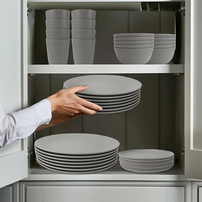 40Pack plates and bowls sets for kitchen - Unbreakable wheat straw dinnerware sets service for 8 - Alternative plastic 40pcs dish sets for picnic,camping and R.V. - (Grey)