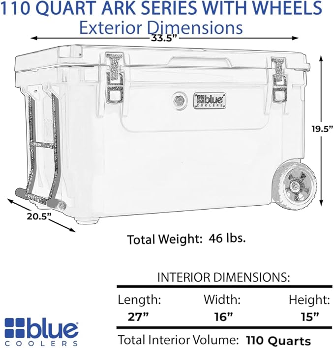 Blue Coolers Ark Series 100-110 Quarts, Roto-Molded Ice Cooler | Large Ice Chest Holds Ice up to 10 Days |