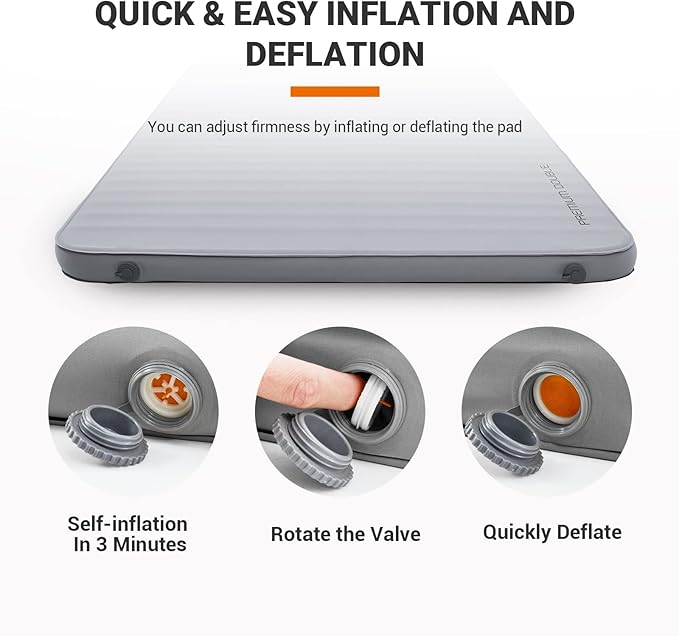 KingCamp Self Inflating Camping Pad, Ultra 6" Thick or Ideal 3" Thcik High R Value Air & Foam Camping Mattress, Full Size Double Sleeping Pad 2 Person for Camp Tent Outdoor Car, Multi Colors, PVC Free