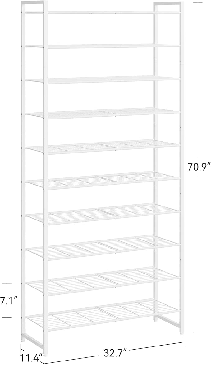 Shoe Rack for Closet, Metal Shoe Organizer, 10 Tier Garage Shoe Rack Max Holds 50 Pairs,Shoe Storage Shelf,Entryway,White