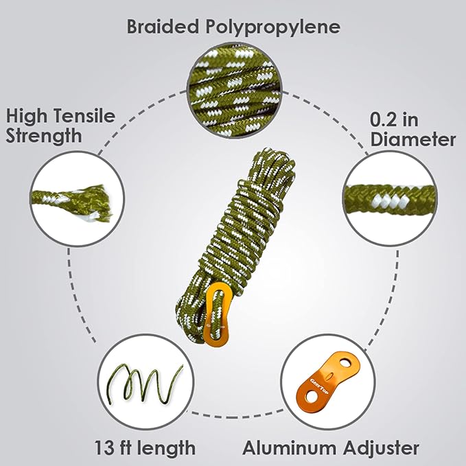 GEERTOP 6 Pack 5 mm Guy Lines Ultralight Tent Cords with Aluminum Adjuster Tensioner Outdoor Camping Guylines Ropes for Tent Tarp, Canopy Shelter, Climbing, Hiking Backpacking Survival Gear