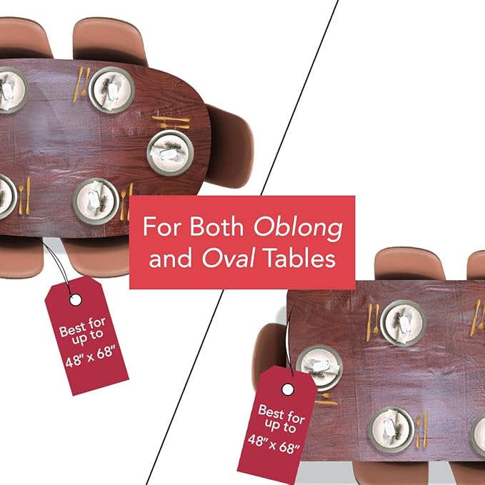 LAMINET Woodgrain Elastic Table Cover, Oblong, Mahogany Wood