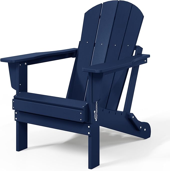 WestinTrends Malibu 2 Piece Set Outdoor Folding Poly Adirondack Chair, Navy Blue