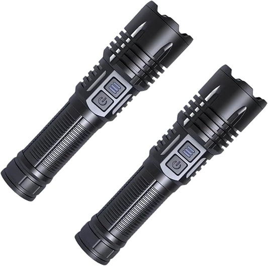 Super Bright Flashlights High Lumen,Zoomable UV Rechargeable Hand Held LED Tactical Flashlight with 6 Modes,Waterproof, 2-in-1 Powerful Flash Light for Pet Urine,Camping(2pcs)
