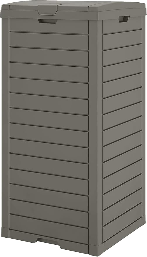 Outdoor Trash Can, 31 Gallon Garbage Can with Tiered Lid and Drip Tray, Waterproof Resin Patio Waste Bin for Garden, Backyard, Deck