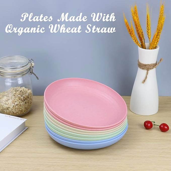 Homienly Deep Wheat Straw Dinner Plates Set of 8, Alternative to Plastic - Microwave & Dishwasher Safe, Unbreakable Kids Plates with 4 Colors (Fresh Light, 10 inch)