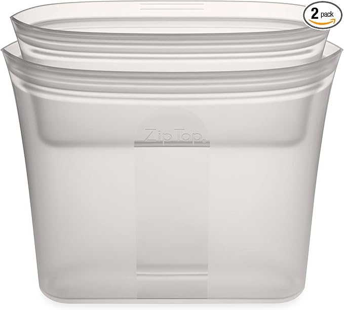 Zip Top Reusable Food Storage Bags | 2 Bag Set [Gray] | Silicone Meal Prep Container | Microwave, Dishwasher and Freezer Safe | Made in the USA