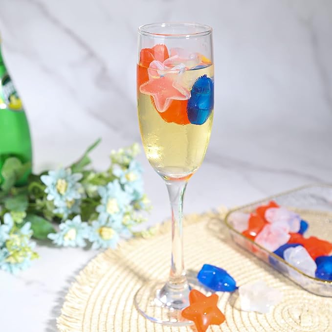 Reusable Ice Cubes Star, 60 Pack, Colorful for Drinks, Whiskey, Vodka or Coffee, Washable Non-Melting Ice Cubes Non-Diluting(Star)