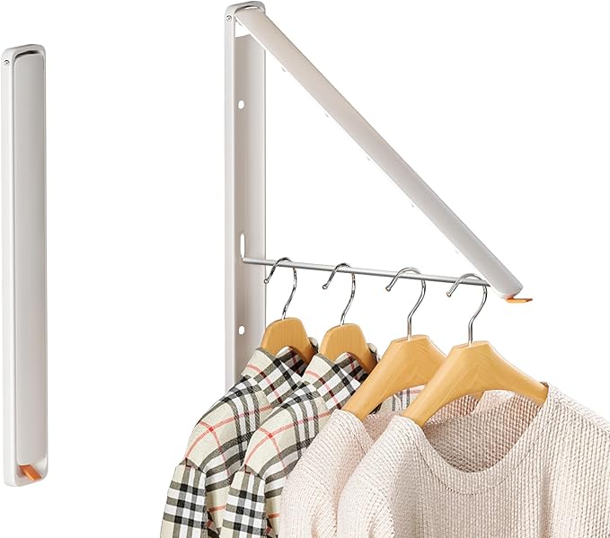 Wall-Mounted Retractable Clothes Drying Rack | White Extending Laundry Hanging Rack | Hidden and Space-Saving | Wall Mount Dryer Hanger Rack for Laundry Room, Closet (2-Pack, White)