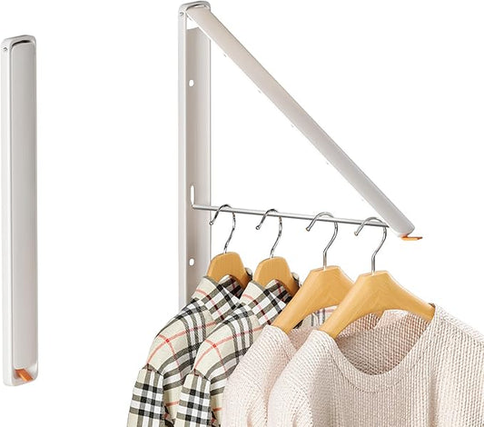 Wall-Mounted Retractable Clothes Drying Rack | White Extending Laundry Hanging Rack | Hidden and Space-Saving | Wall Mount Dryer Hanger Rack for Laundry Room, Closet (2-Pack, White)