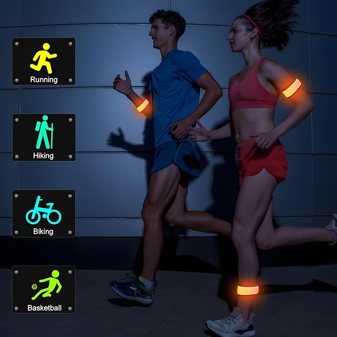 Pack of 6 LED Light Up Band Slap Bracelets Night Safety Wrist Band for Cycling Walking Running Concert Camping Outdoor Sports