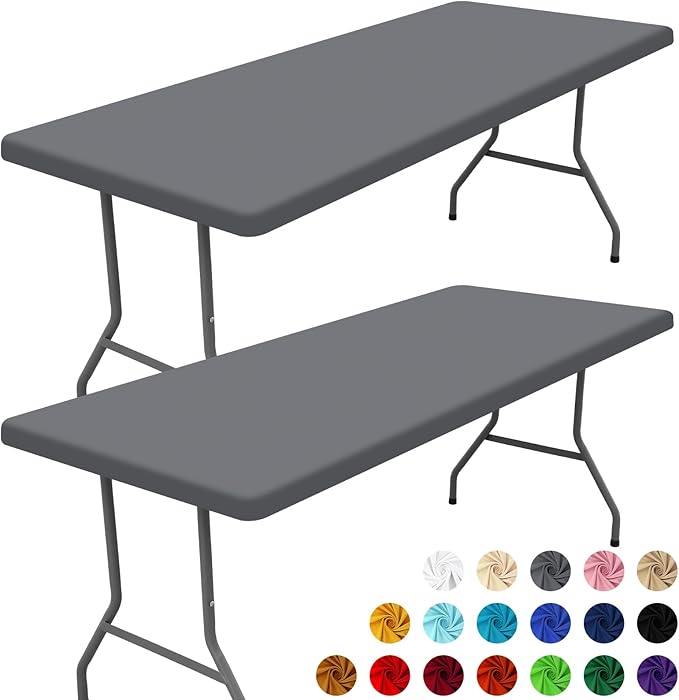 Spandex Picnic Table Cloth 2 Pack, Elastic Fitted Tablecloths for 5 Foot Rectangle Tables, Stretch Washable Patio Table Cover for Outdoor, Camping, Banquet and Parties (Grey, 30"x60")
