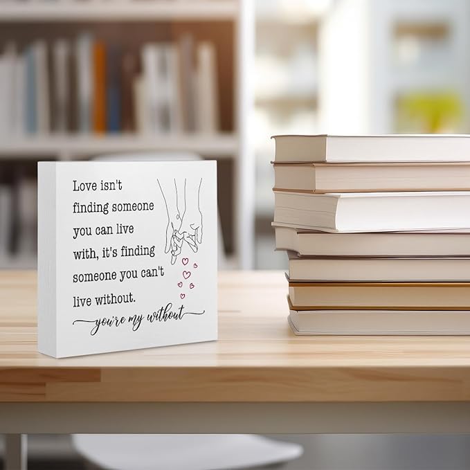 Wedding Gifts Office Supplies Rustic Desk Decor Romantic White Wooden Box Sign Anniversary Marriage Engagement Gifts Farmhouse Wood Plaque for Wife Husband Home Shelf Table Decorations Valentine Day