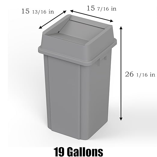 19 Gallon Gray Square Commercial Trash Garbage Can with Lid | Outdoor Office Restaurant School Kitchen