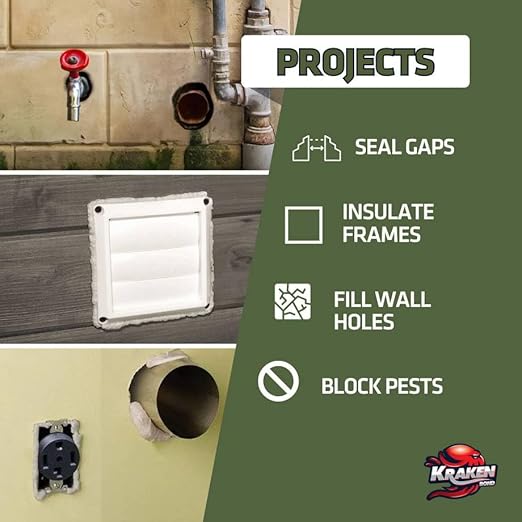 Kraken Bond Pestblock Spray Foam Sealant - (2x24oz) Polyurethane Expanding for Gaps & Cracks with, Paintable Foam Filler for Wall Holes, Gun Use | Gun&Cleaner Included - 2 Pack