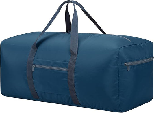 Foldable Duffle Bag for Travel - 75L Large Spare Travel Duffel Bag Lightweight with Trolley Sleeve - Blue