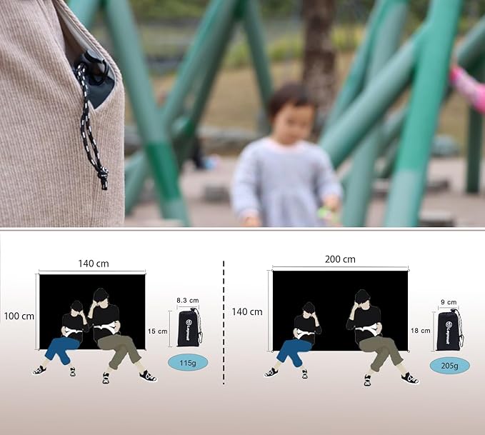 Outdoor Pocket Blanket, 55"x39" Waterproof Foldable Compact Small Pincic Blanket, Ultralight Tarp for Camping, Festival, Beach, Hiking, Backpacking, Travel and More, Stakes Included (Black)