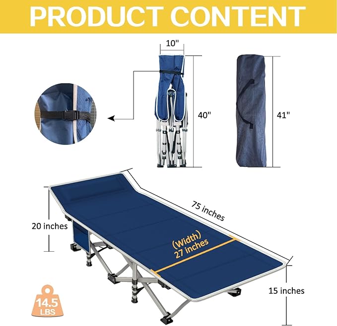 2 Pack Camping Cot with Comfortable Mattress Camping Bed Cots for Sleeping Cot for Adults 2 Person Folding Cot Heavy Duty with Carry Bag for Home Outdoor Indoor